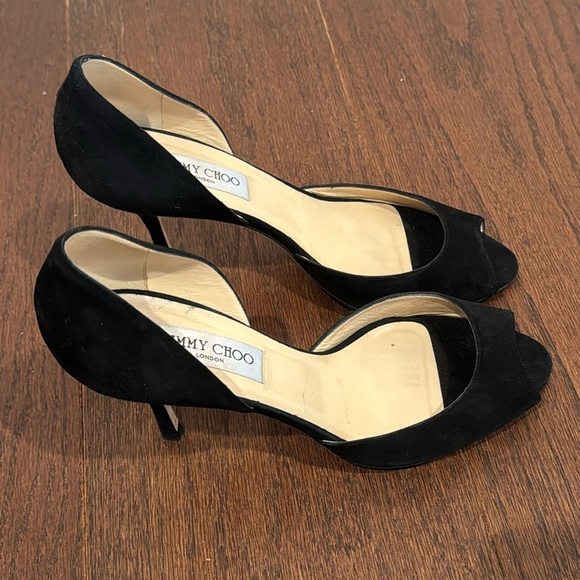 Jimmy Choo Black Suede Peep Toe D’Orsay Heels Size 39.5/9.5 - Picture 4 of 7
